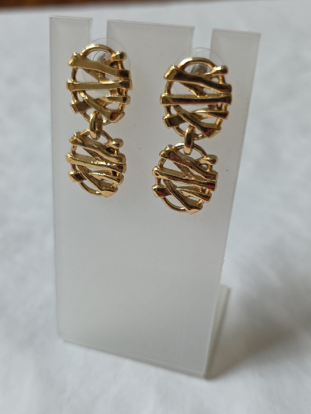 Gold Tone Vintage 1980s Double Drop Twist Earrings